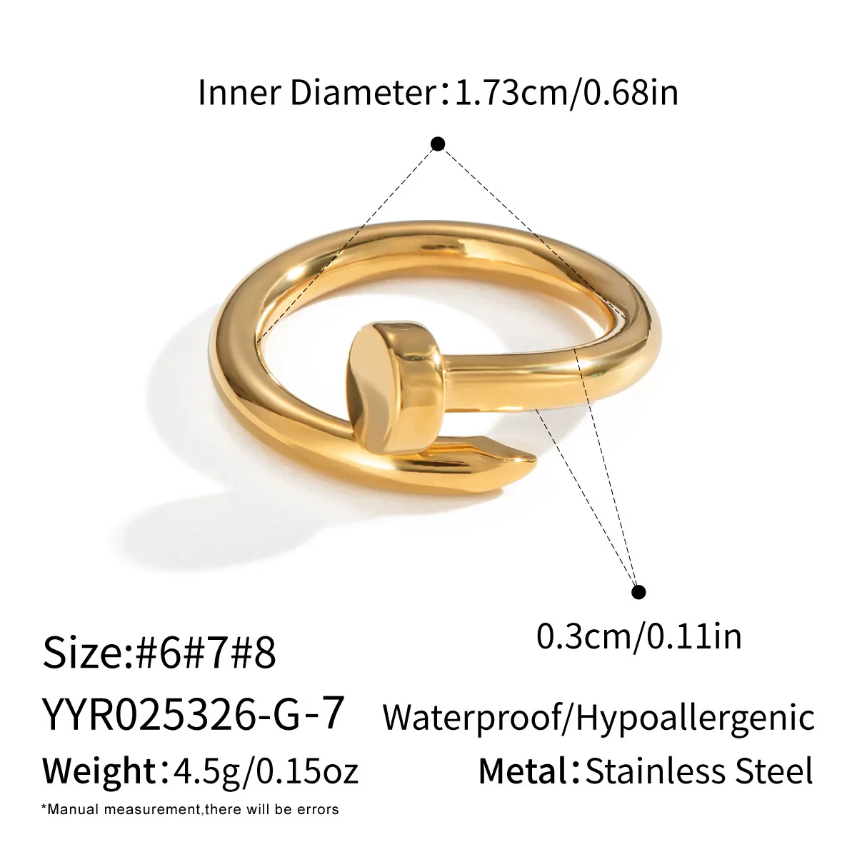 Wholesale Stainless Steel Electroplated Geometric Nailshaped Bracelet And Ring Set For Women - Image 9