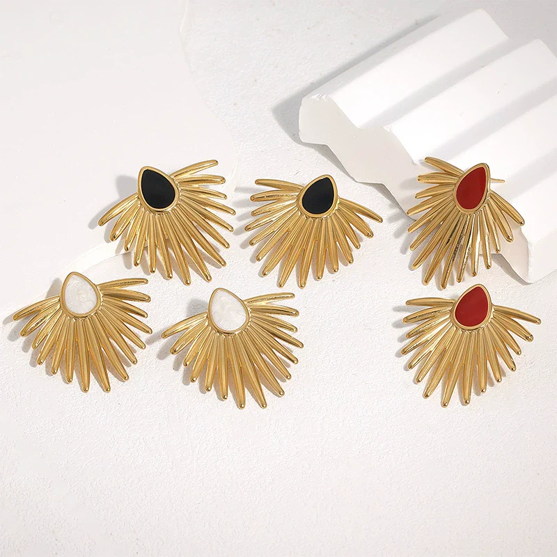 Wholesale Stainless Steel Electroplated Geometric Oil Drop Fanshaped Women's Earrings In Minimalist Style