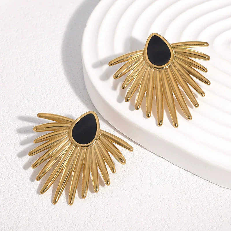 Wholesale Stainless Steel Electroplated Geometric Oil Drop Fanshaped Women's Earrings In Minimalist Style - Image 3