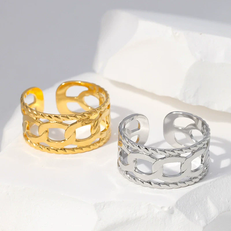 Wholesale Stainless Steel Electroplated Geometric Open Ring Hand Jewelry For Women