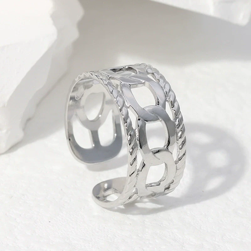 Wholesale Stainless Steel Electroplated Geometric Open Ring Hand Jewelry For Women - Image 3