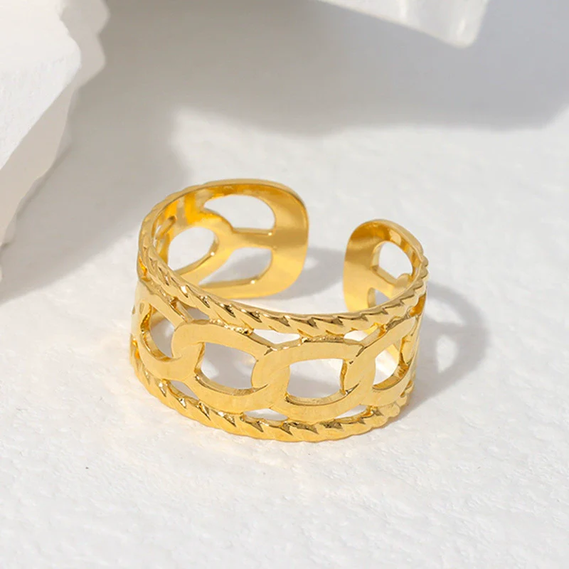Wholesale Stainless Steel Electroplated Geometric Open Ring Hand Jewelry For Women - Image 5