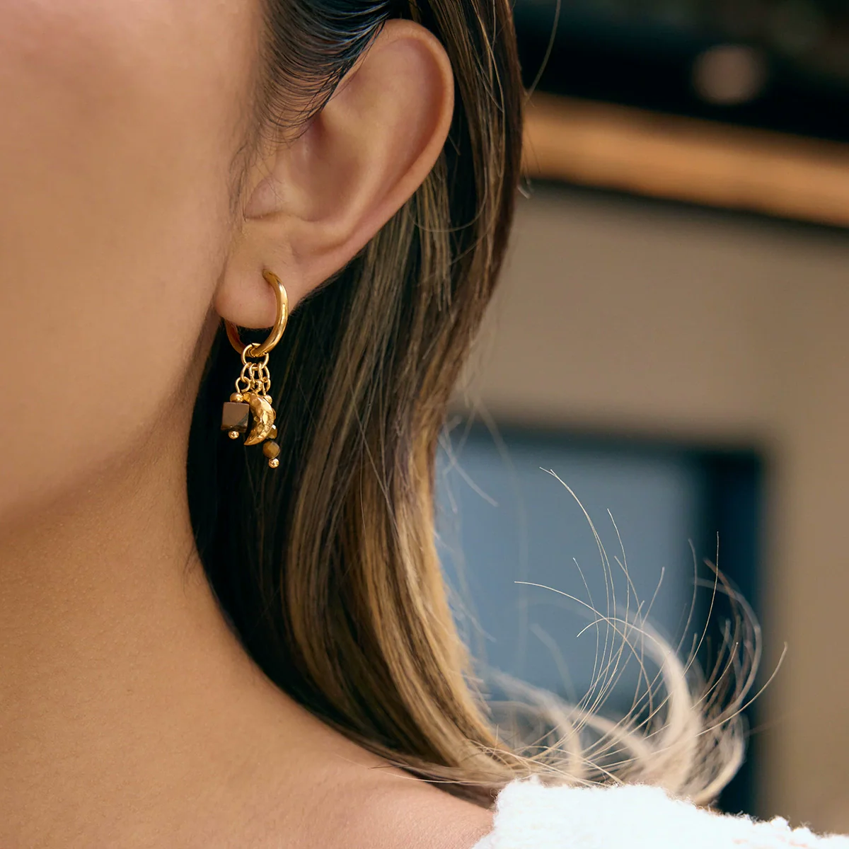 Wholesale Stainless Steel Electroplated Geometric Star And Moon Tassel Earrings For Women - Image 2