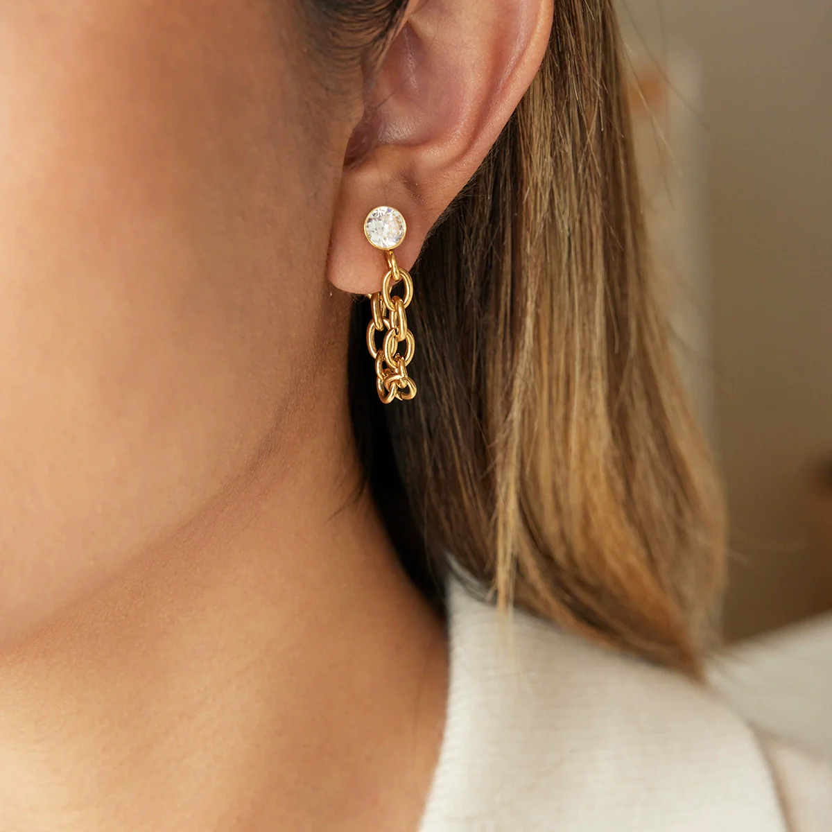 Wholesale Stainless Steel Electroplated Geometric Tassel Earrings For Women - Image 2