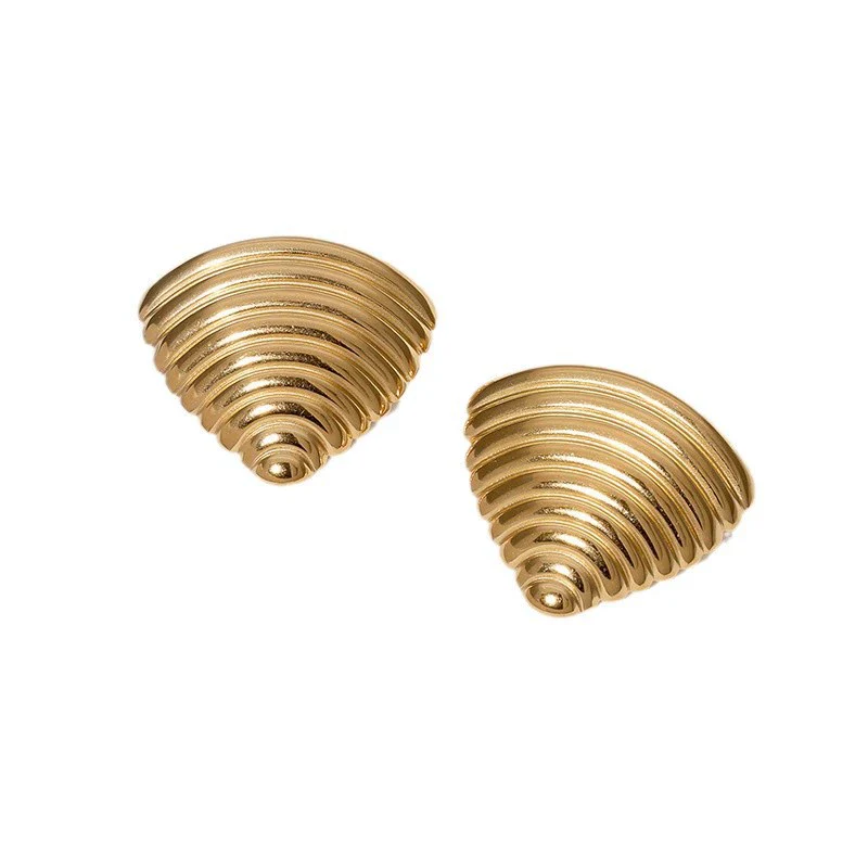Wholesale Stainless Steel Electroplated Geometric Triangle Horizontal Stripes Niche Cool Style Earrings For Women - Image 5