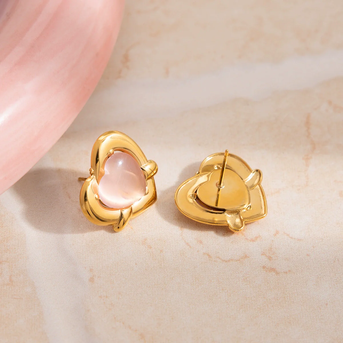 Wholesale Stainless Steel Electroplated Heart Shape Cat Eye Pendant Earrings For Women Niche Fashion Design Ins Style - Image 2