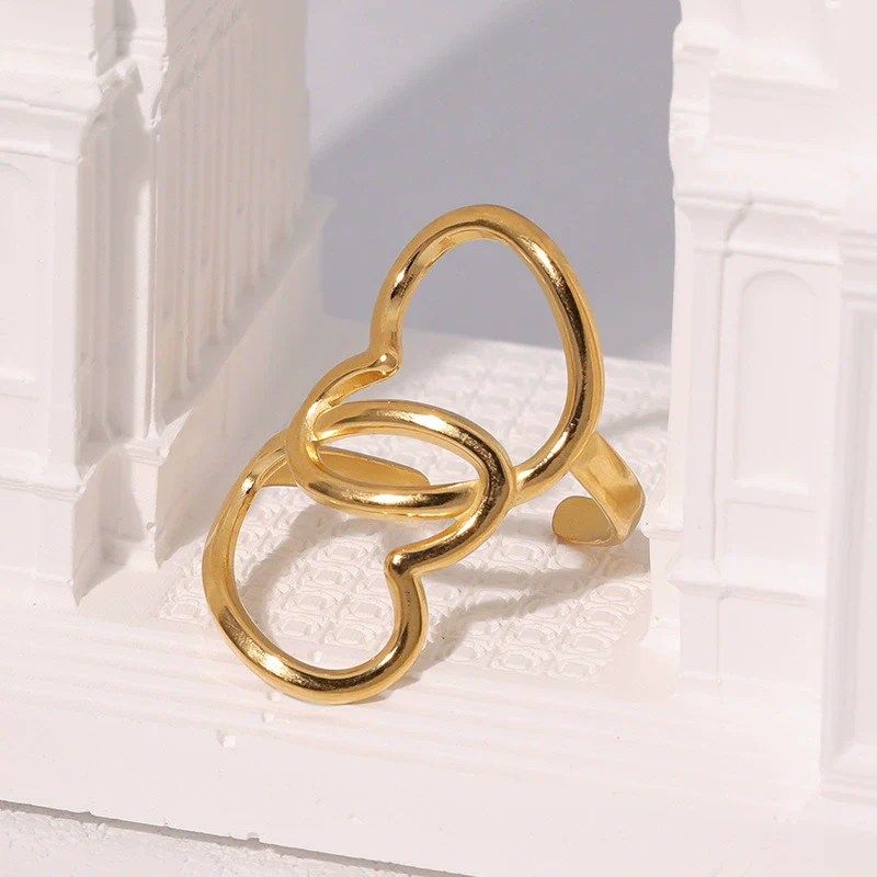 Wholesale Stainless Steel Electroplated Heart Shape Cut Out Open Ring Hand Jewelry For Women - Image 2