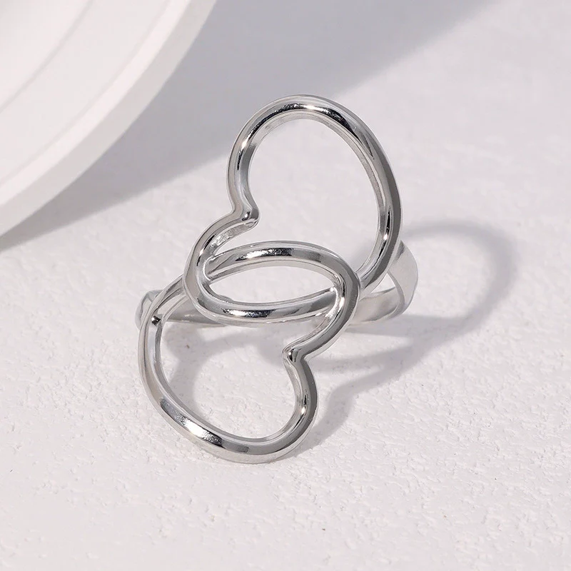 Wholesale Stainless Steel Electroplated Heart Shape Cut Out Open Ring Hand Jewelry For Women - Image 3