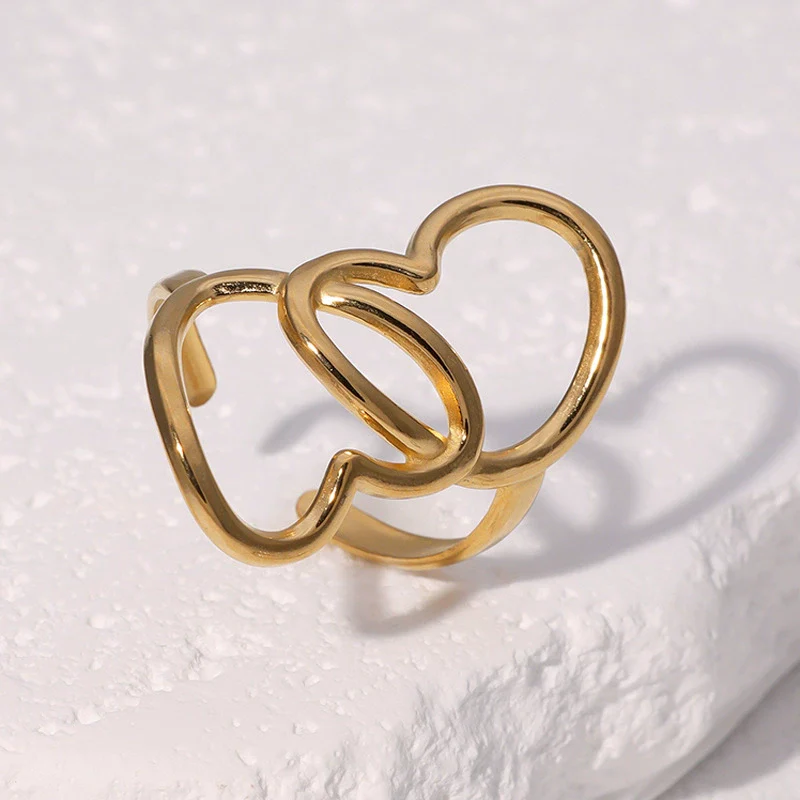 Wholesale Stainless Steel Electroplated Heart Shape Cut Out Open Ring Hand Jewelry For Women - Image 4
