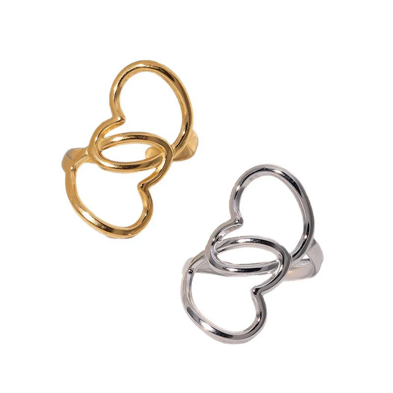 Wholesale Stainless Steel Electroplated Heart Shape Cut Out Open Ring Hand Jewelry For Women - Image 5
