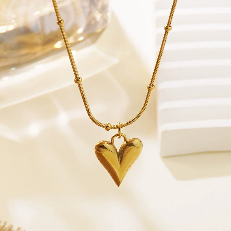Wholesale Stainless Steel Electroplated Heart Water Drop Bell Shaped Women's Jewelry Set With Snake Bone Chain Necklace And Earrings - Image 2