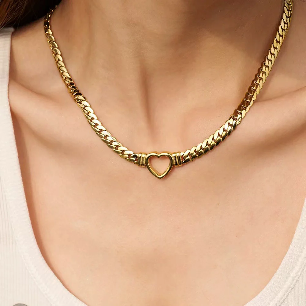 Wholesale Stainless Steel Electroplated Hollow Heartshaped Geometric Simple Unisex Bracelet Necklace - Image 2