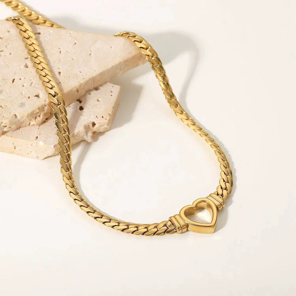 Wholesale Stainless Steel Electroplated Hollow Heartshaped Geometric Simple Unisex Bracelet Necklace - Image 4