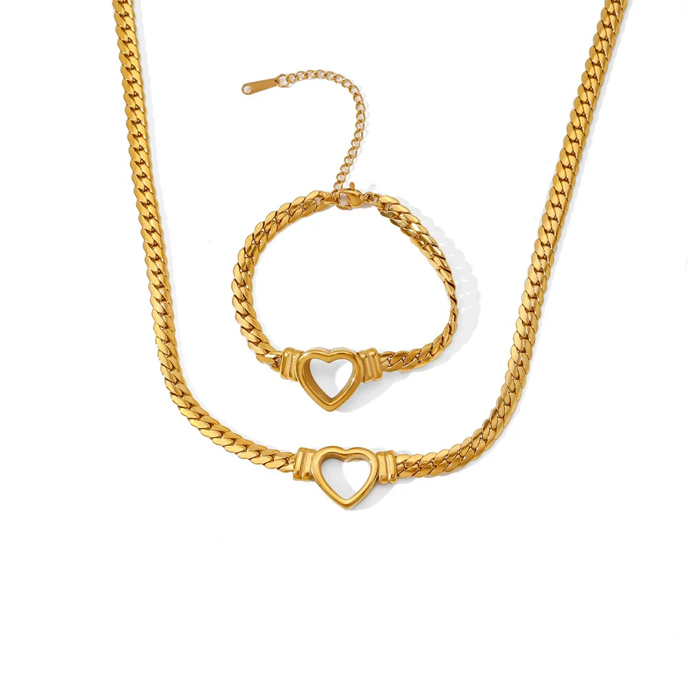 Wholesale Stainless Steel Electroplated Hollow Heartshaped Geometric Simple Unisex Bracelet Necklace - Image 5