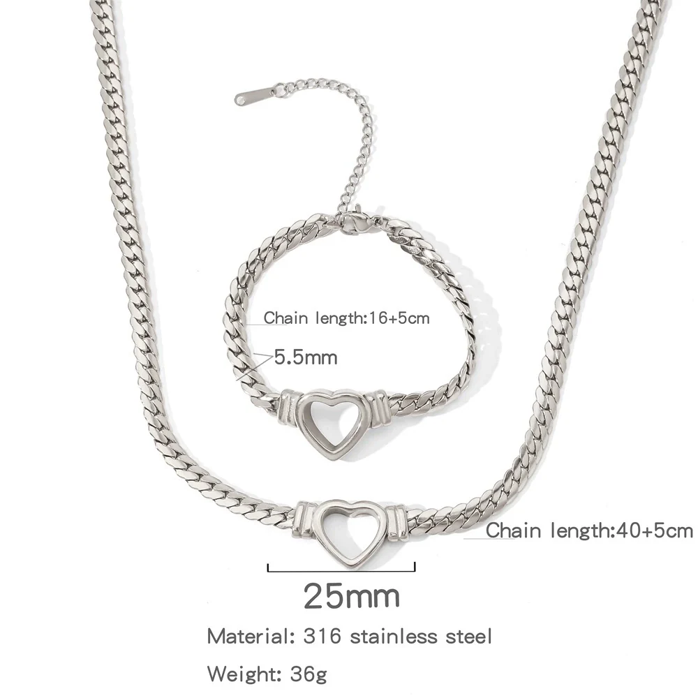 Wholesale Stainless Steel Electroplated Hollow Heartshaped Geometric Simple Unisex Bracelet Necklace - Image 7