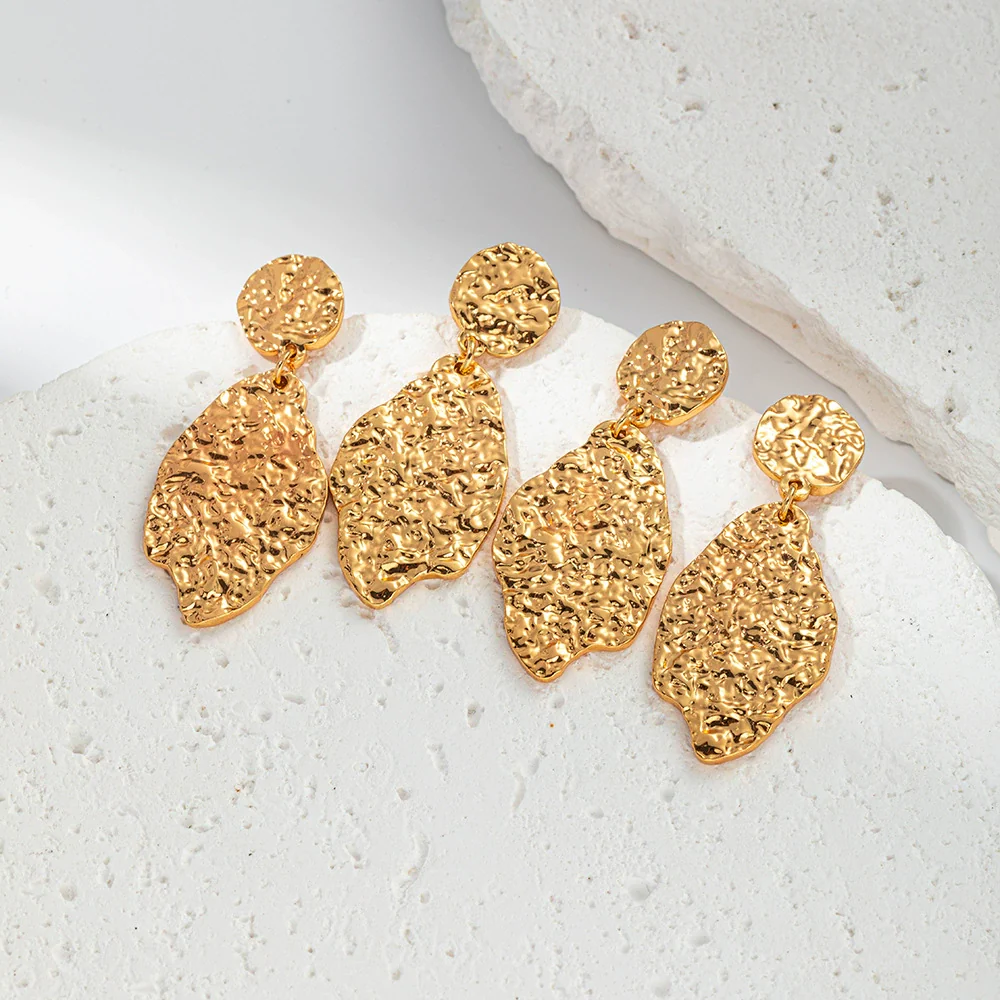 Wholesale Stainless Steel Electroplated Irregular Embossed Fashion Ol Women's Earrings