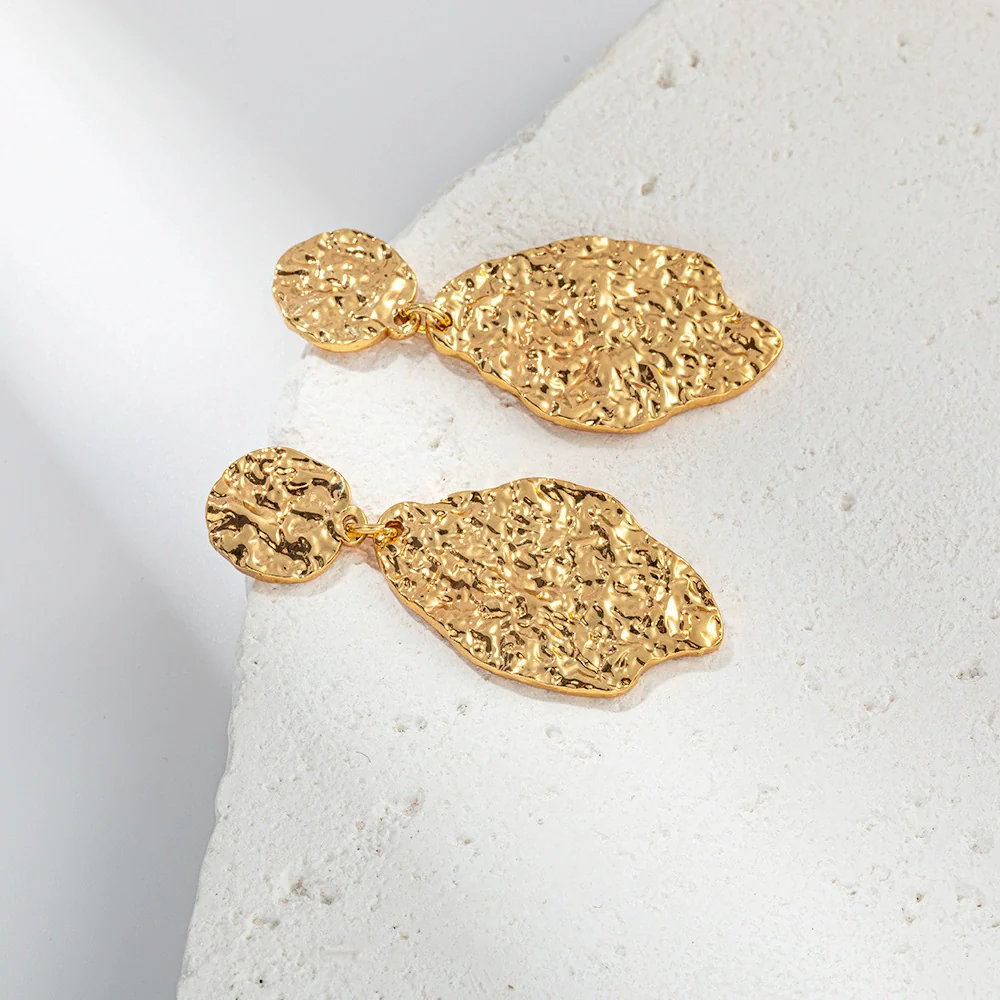 Wholesale Stainless Steel Electroplated Irregular Embossed Fashion Ol Women's Earrings - Image 3