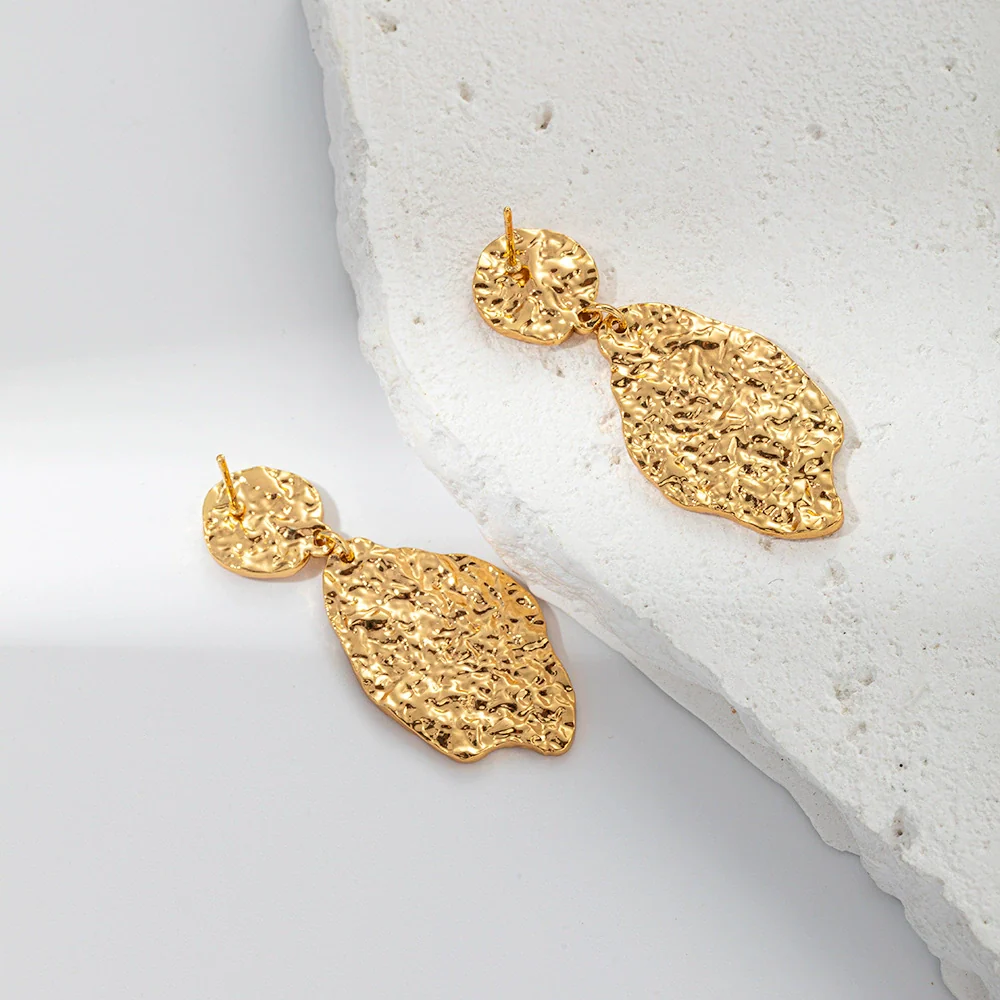 Wholesale Stainless Steel Electroplated Irregular Embossed Fashion Ol Women's Earrings - Image 4