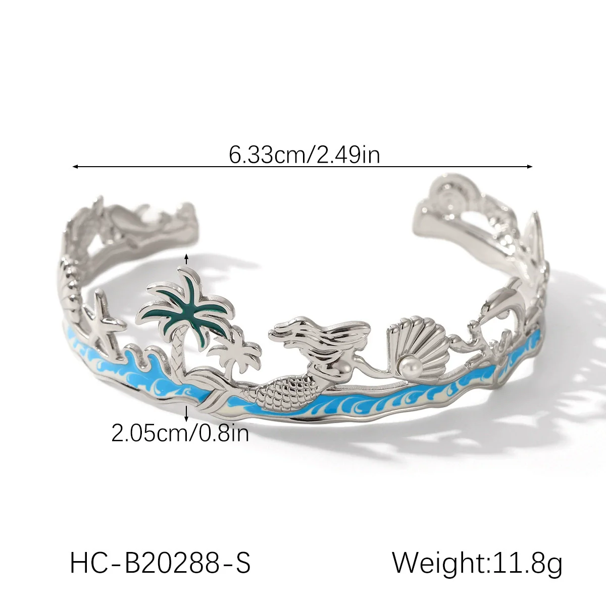 Wholesale Stainless Steel Electroplated Marine Life And Coconut Tree Open Bracelet Jewelry - Image 10