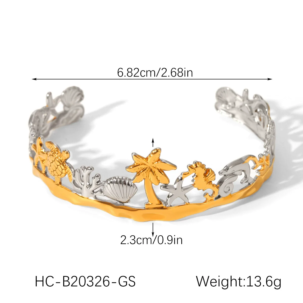 Wholesale Stainless Steel Electroplated Marine Life And Coconut Tree Open Bracelet Jewelry - Image 7
