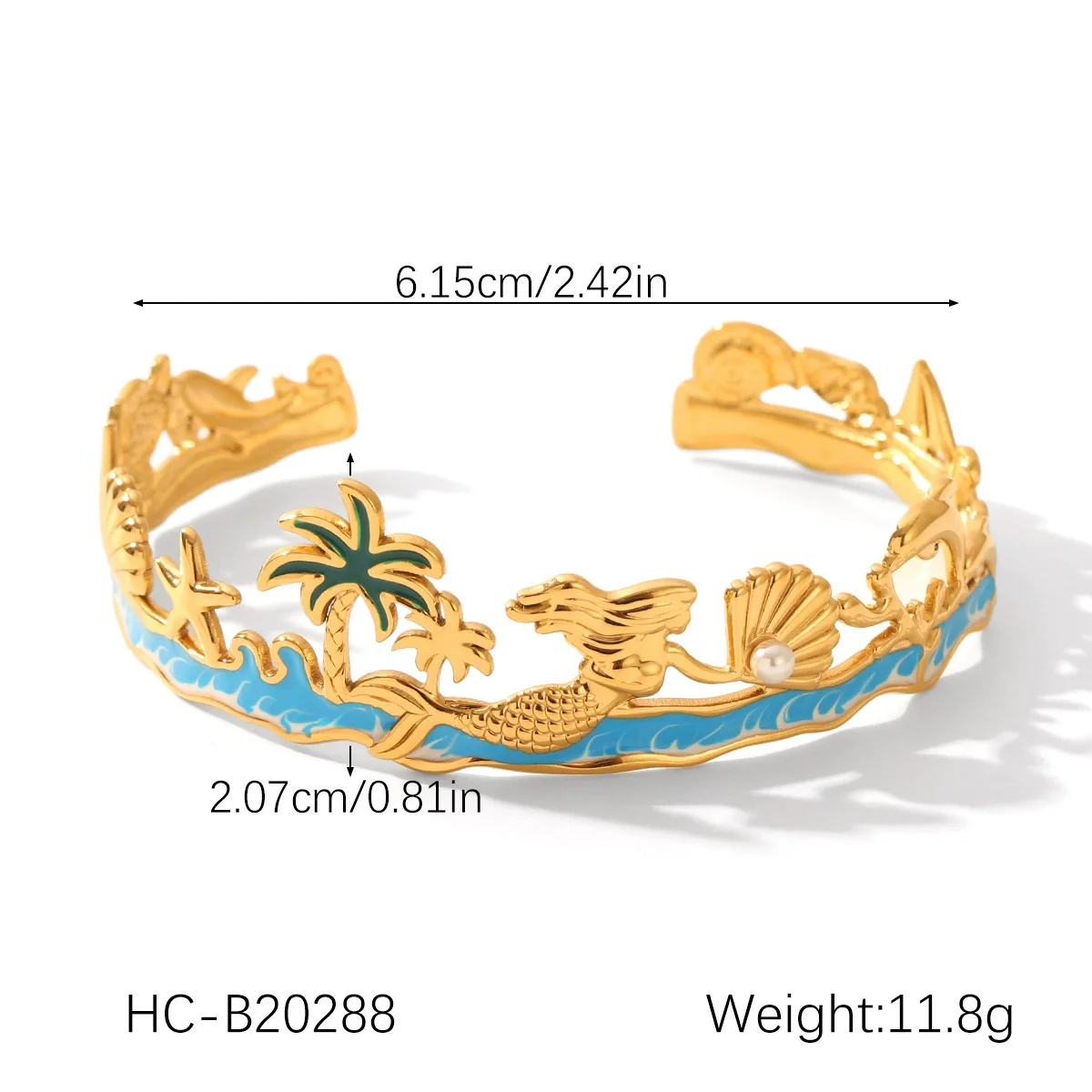 Wholesale Stainless Steel Electroplated Marine Life And Coconut Tree Open Bracelet Jewelry - Image 9