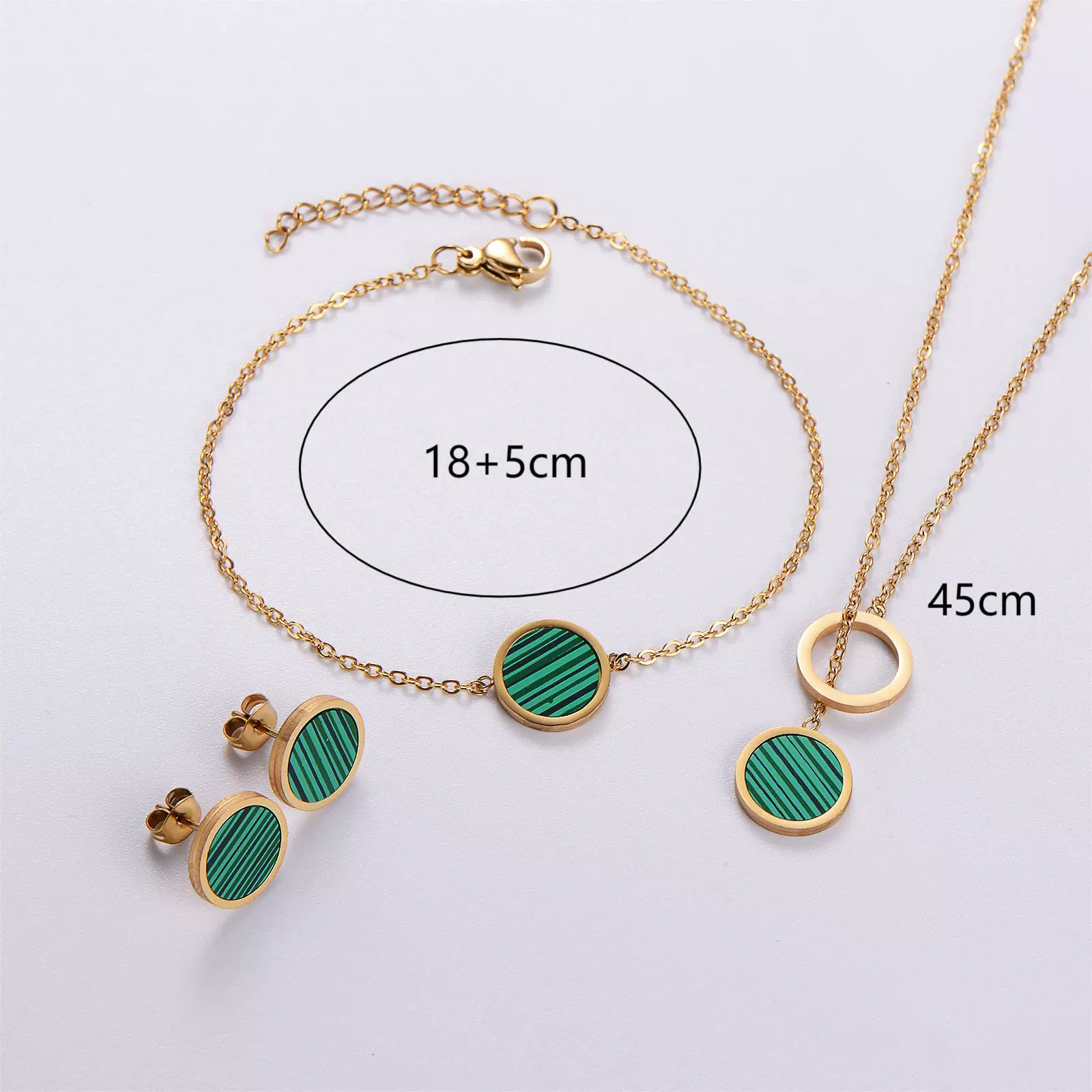 Wholesale Stainless Steel Electroplated Plant Flowers Pattern Round Stud Earrings Bracelet Necklace Threepiece Set For Women - Image 6