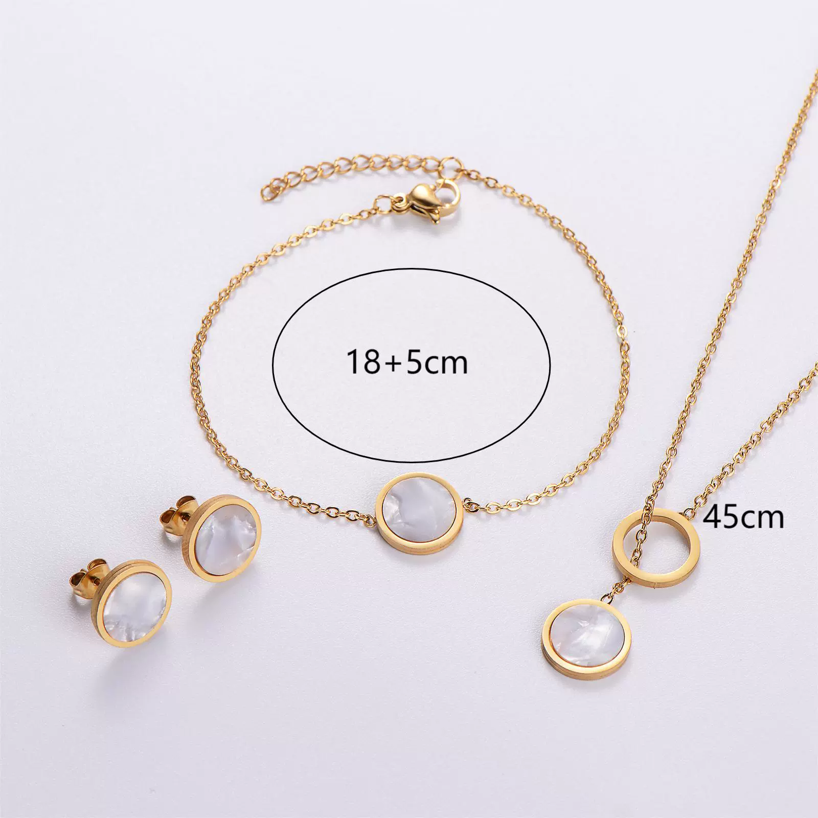 Wholesale Stainless Steel Electroplated Plant Flowers Pattern Round Stud Earrings Bracelet Necklace Threepiece Set For Women - Image 7