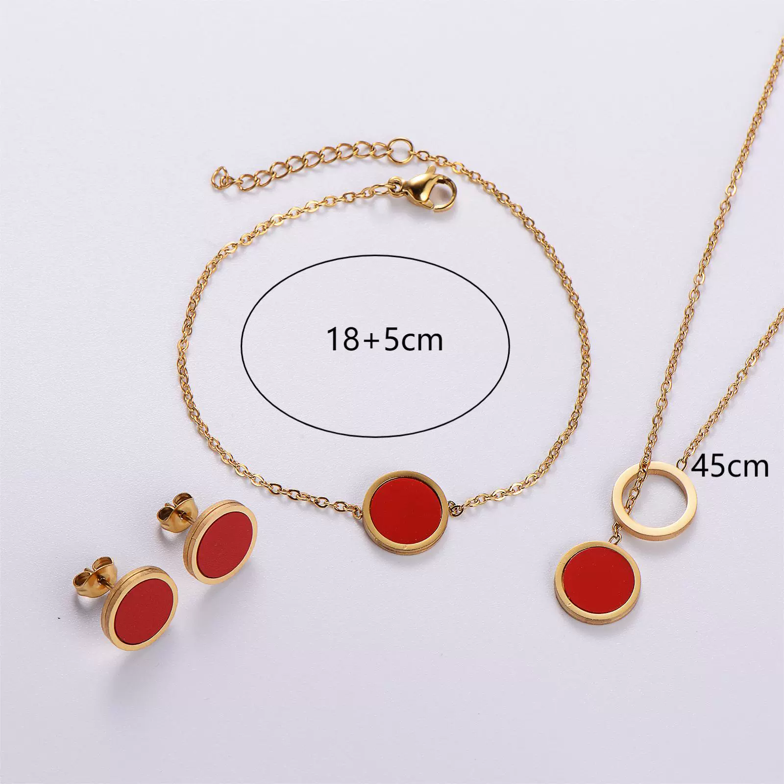 Wholesale Stainless Steel Electroplated Plant Flowers Pattern Round Stud Earrings Bracelet Necklace Threepiece Set For Women - Image 8