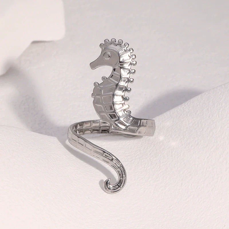 Wholesale Stainless Steel Electroplated Seahorse Open Ring For Women Simple Animal Style Jewelry - Image 4