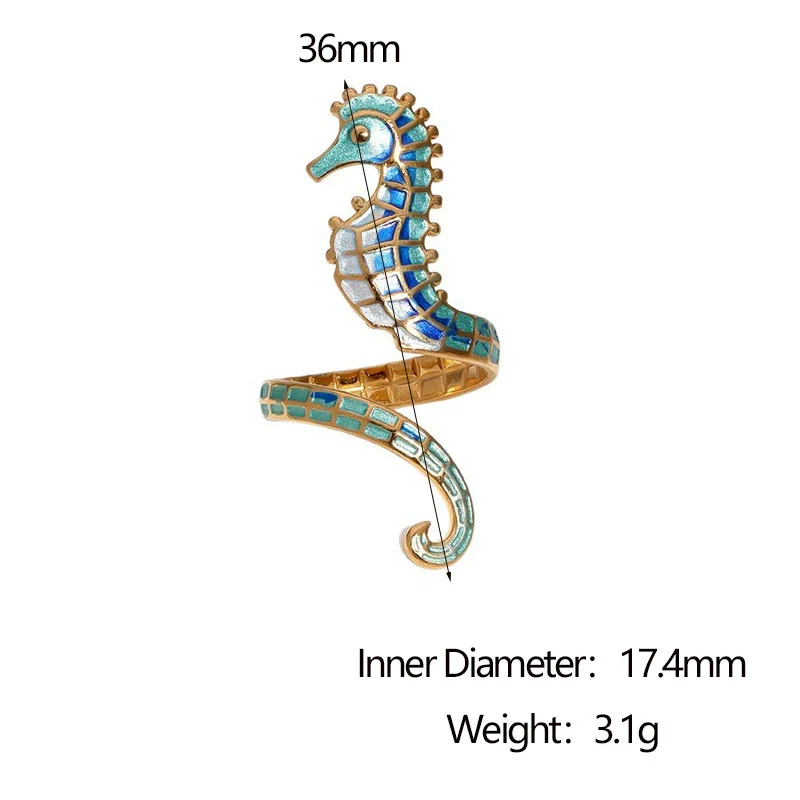 Wholesale Stainless Steel Electroplated Seahorse Open Ring For Women Simple Animal Style Jewelry - Image 5