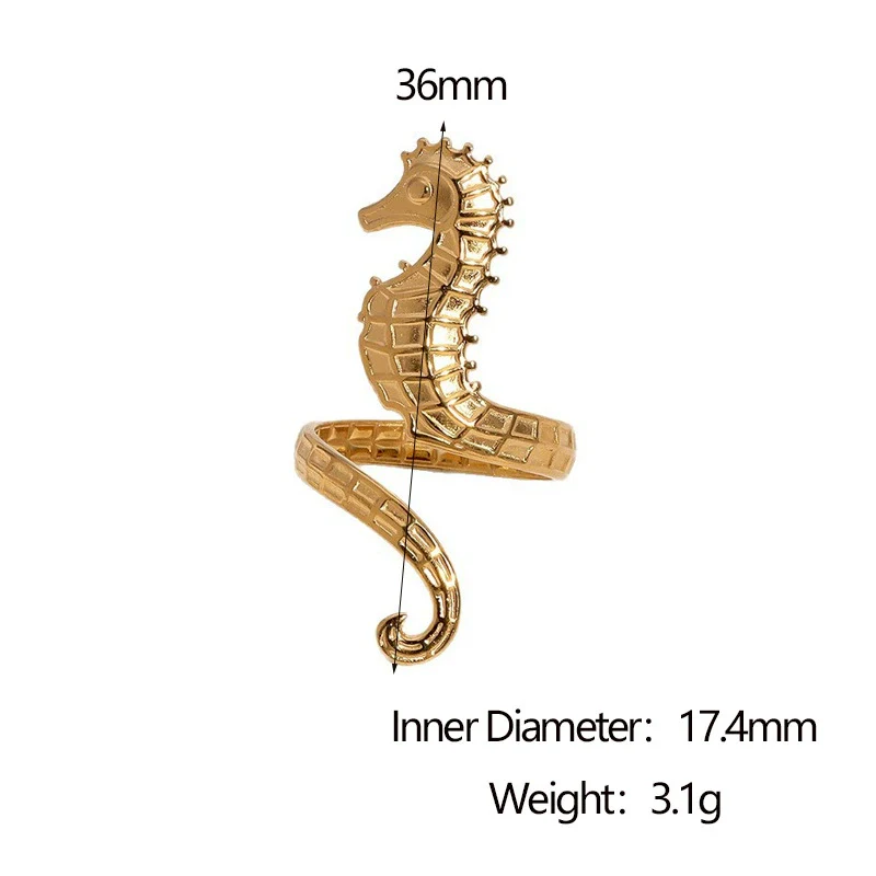 Wholesale Stainless Steel Electroplated Seahorse Open Ring For Women Simple Animal Style Jewelry - Image 6