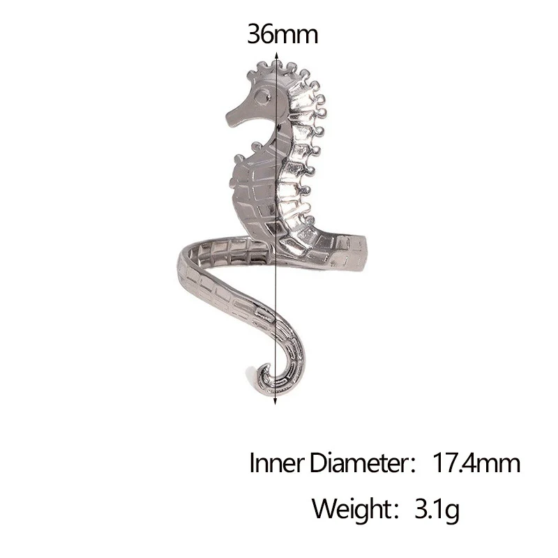 Wholesale Stainless Steel Electroplated Seahorse Open Ring For Women Simple Animal Style Jewelry - Image 7
