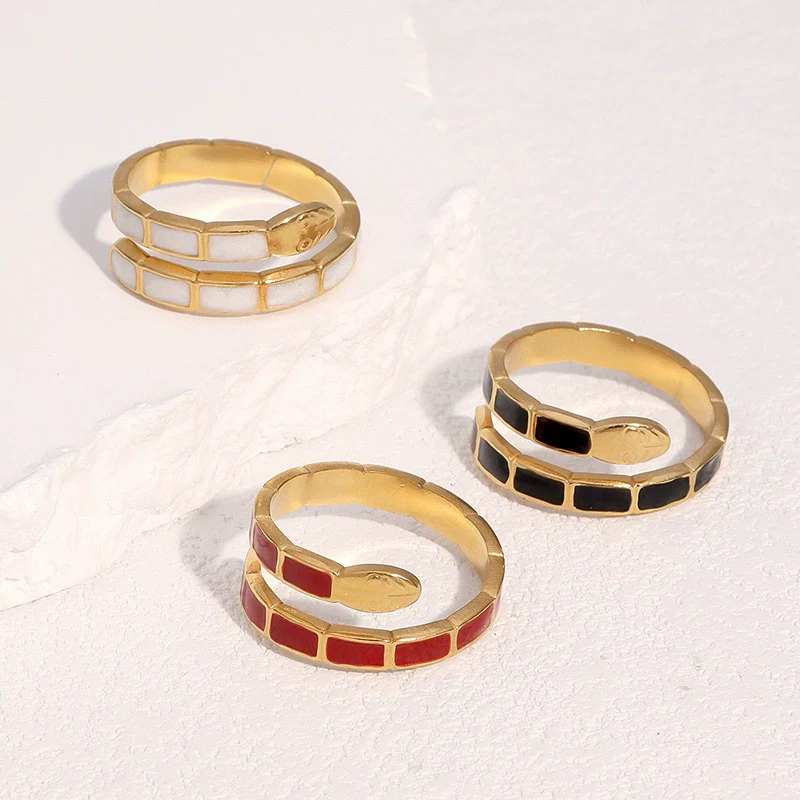 Wholesale Stainless Steel Electroplated Snakeshaped Animal Zodiac Open Ring Women's Jewelry