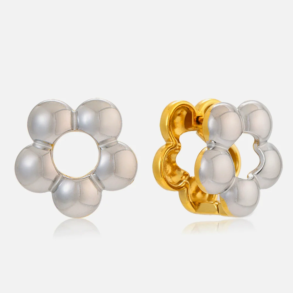 Wholesale Stainless Steel Electroplated Twotone Fivepetal Flower Colorblocking Earrings For Women In Ins Style - Image 5