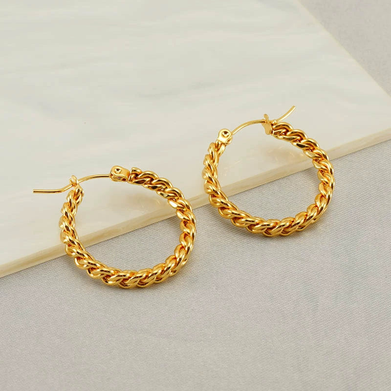 Wholesale 316L Stainless Steel Exaggerated Geometric Round Twist Earrings For Women - Image 2