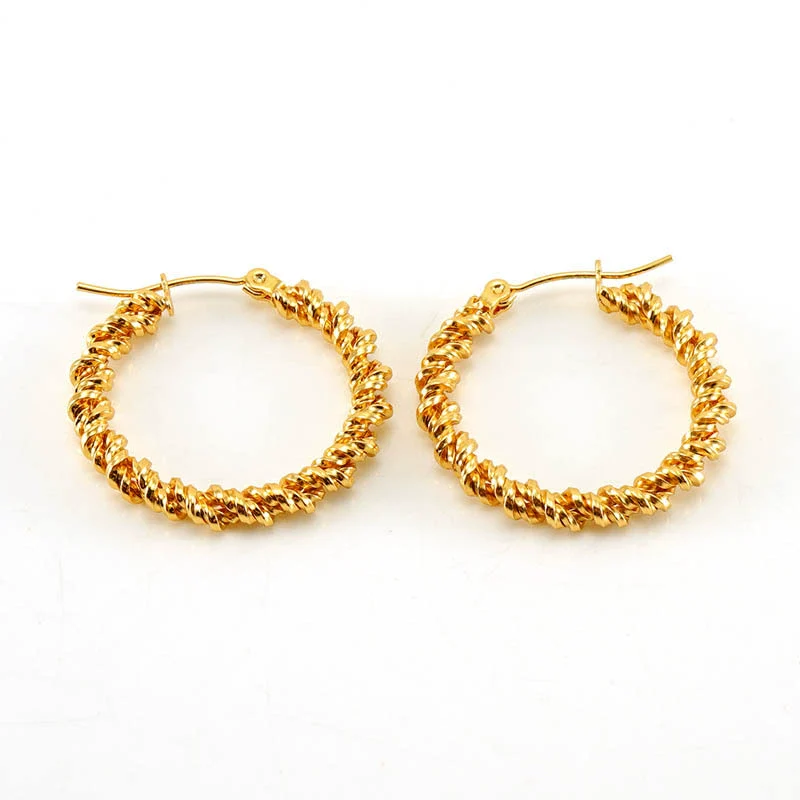 Wholesale 316L Stainless Steel Exaggerated Geometric Round Twist Earrings For Women - Image 5
