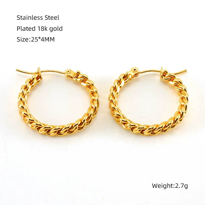 Wholesale 316L Stainless Steel Exaggerated Geometric Round Twist Earrings For Women - Image 6