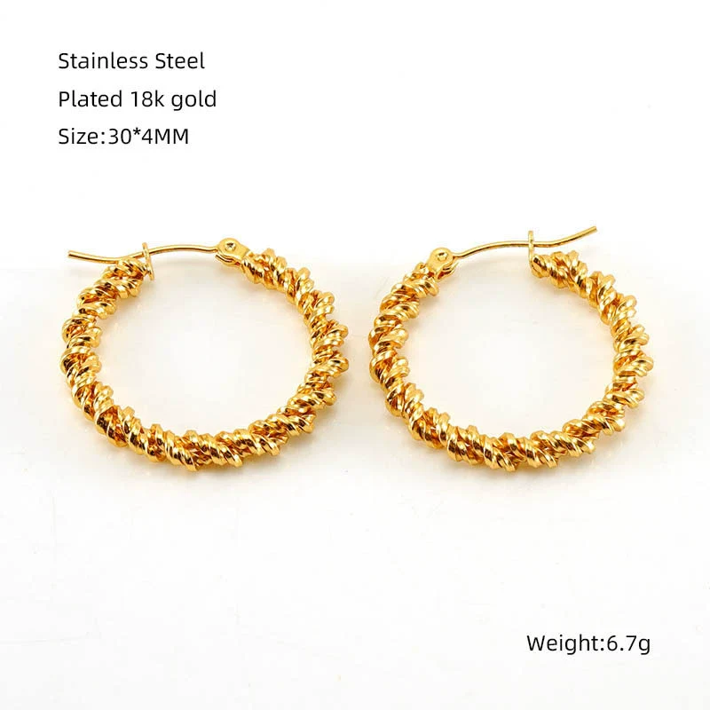 Wholesale 316L Stainless Steel Exaggerated Geometric Round Twist Earrings For Women - Image 8