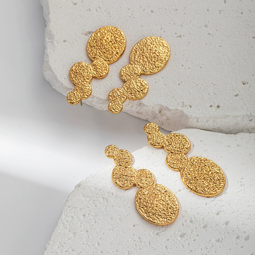 Wholesale Stainless Steel Fashion Geometric Electroplating Round Stitching Earrings For Women - Image 2