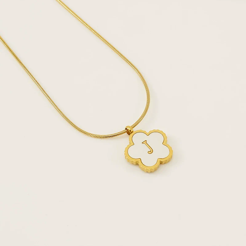 Wholesale 316L Stainless Steel Five Leaf Clover Letter Pendant Necklace With Electroplating Fashion Jewelry For Women - Image 15