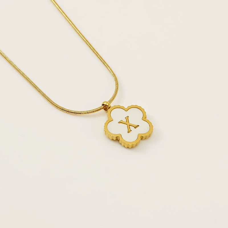 Wholesale 316L Stainless Steel Five Leaf Clover Letter Pendant Necklace With Electroplating Fashion Jewelry For Women - Image 29