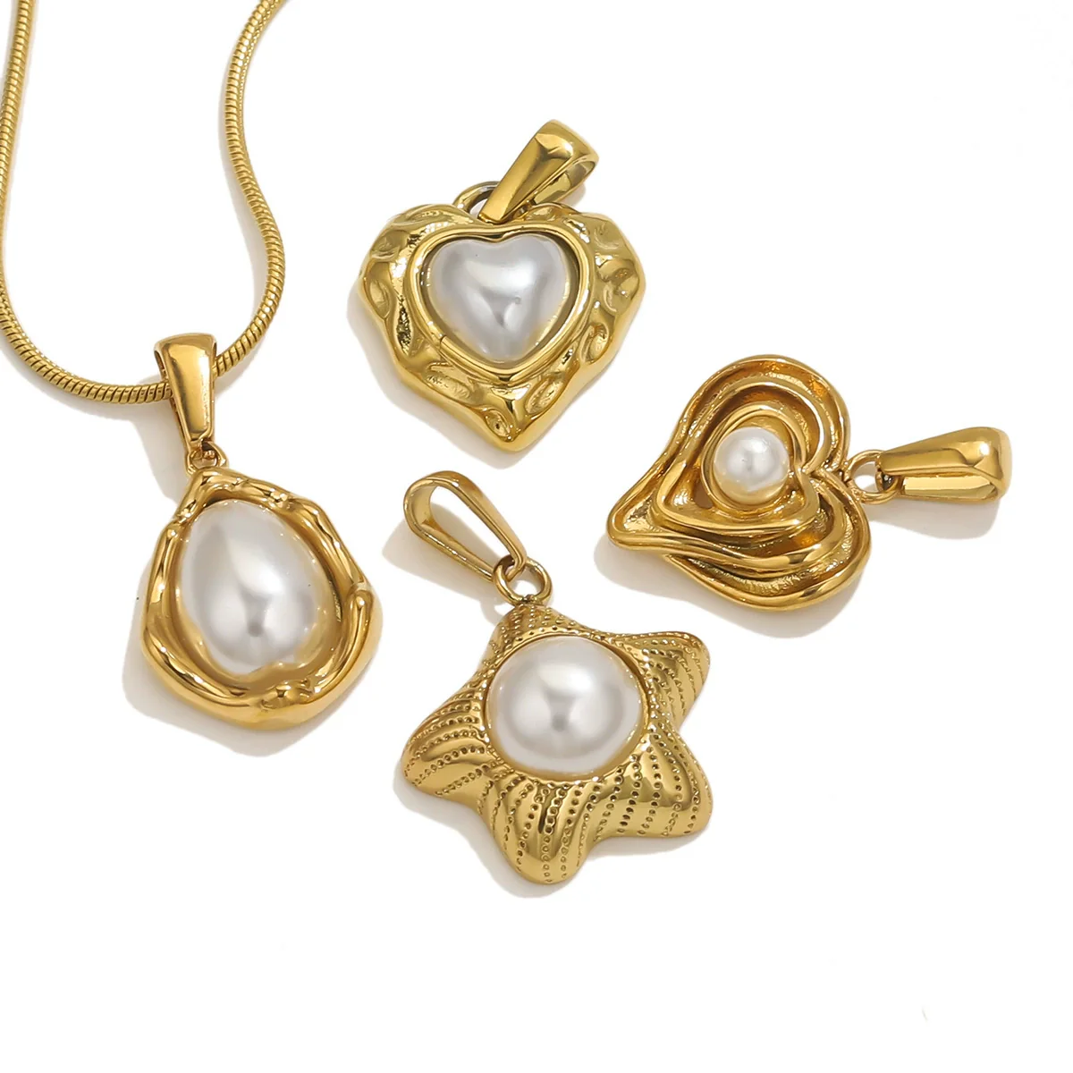 Wholesale Stainless Steel Fivepointed Star Heartshaped Pearl Pendant Jewelry Accessories With Electroplating - Image 4