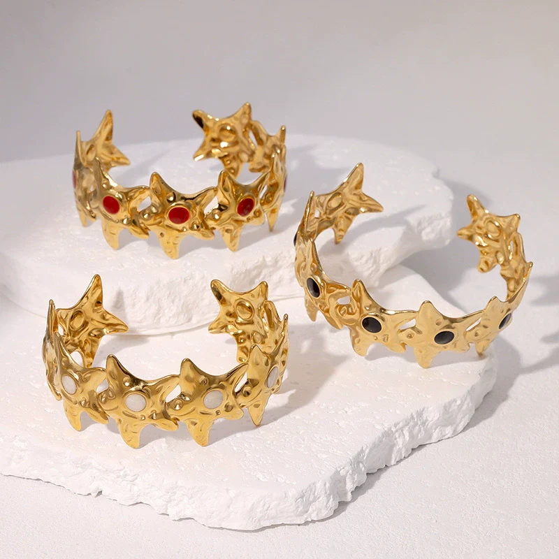 Wholesale Stainless Steel Fivepointed Star Open Bracelet Electroplated Jewelry For Women
