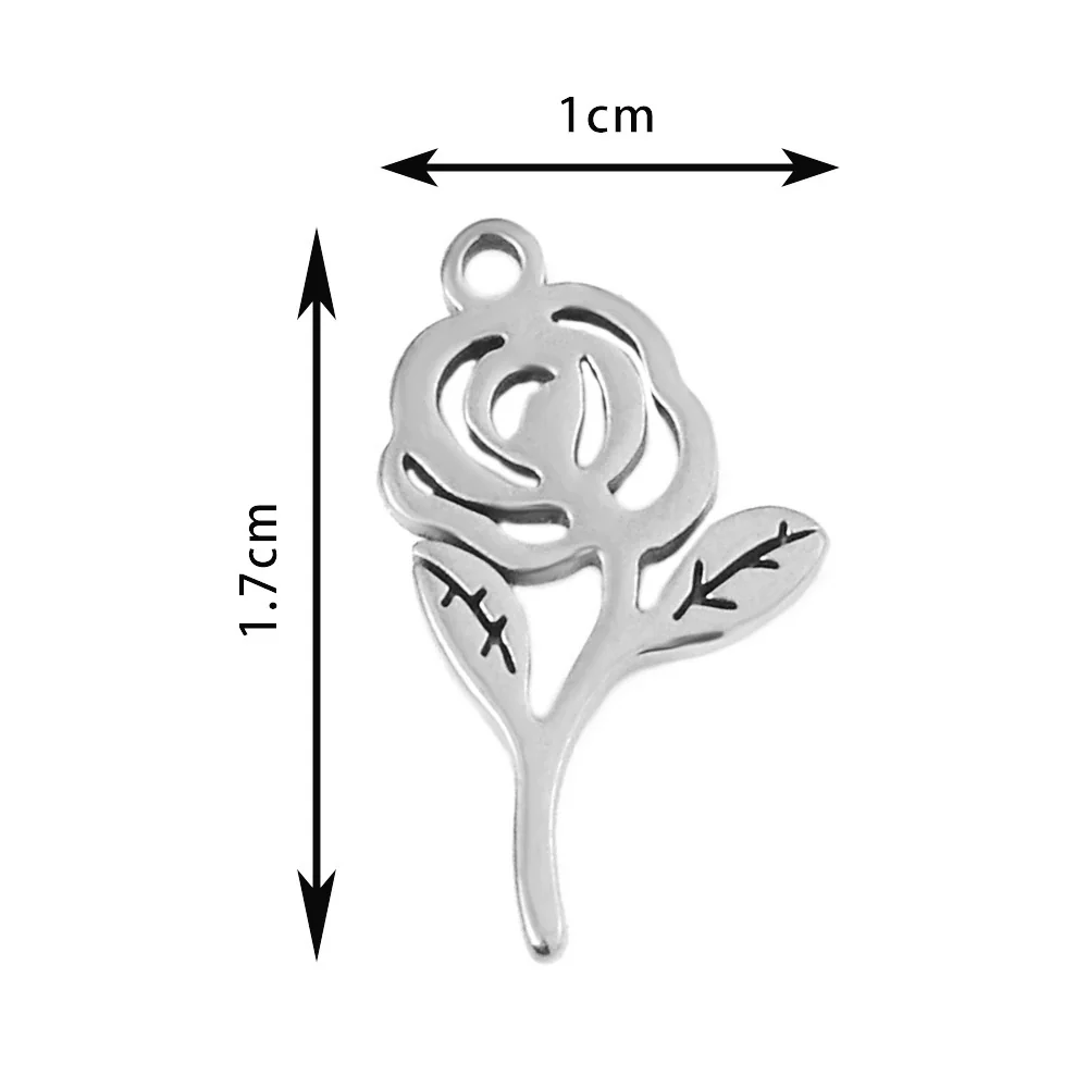 Wholesale Stainless Steel Floral Jewelry Accessories Pendant With Electroplating Hollow Rose Four Leaf Clover Tree Leaves Design - Image 12