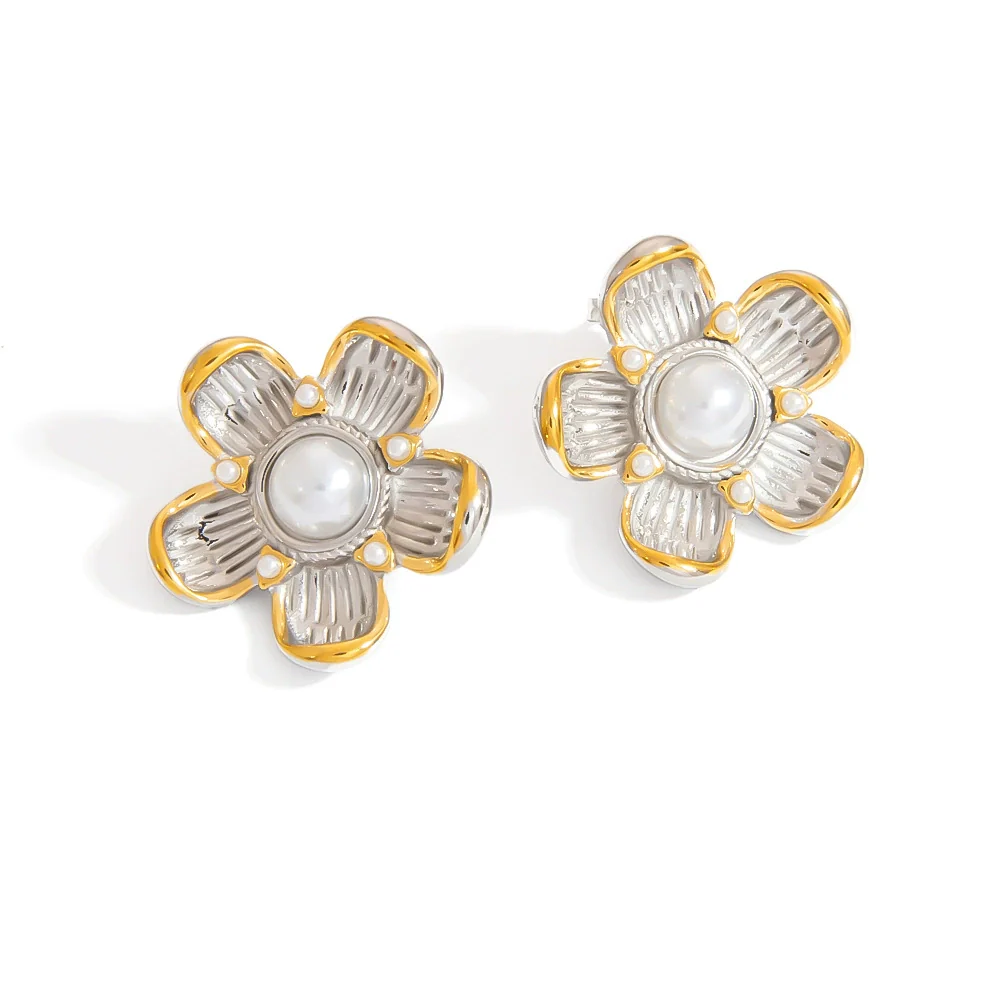 Wholesale Stainless Steel Flower Disc Earrings Electroplated Light Luxury Highend Women's Jewelry Gold And Silver Color Matching Nonfading - Image 5