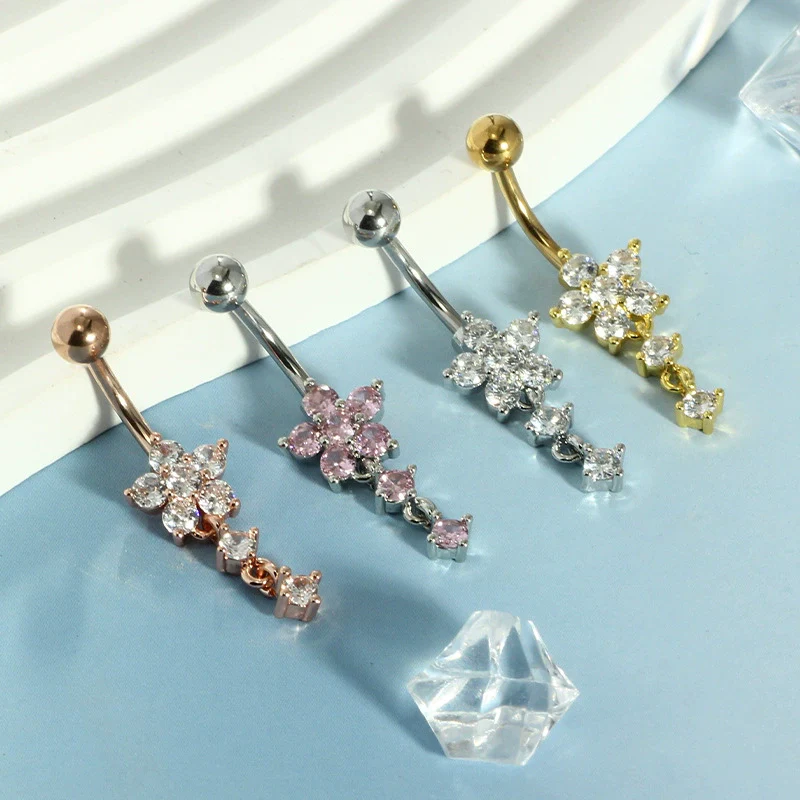 Wholesale Stainless Steel Flowershaped Belly Button Ring With Electroplating And Multicolor Zircon Jewelry - Image 4