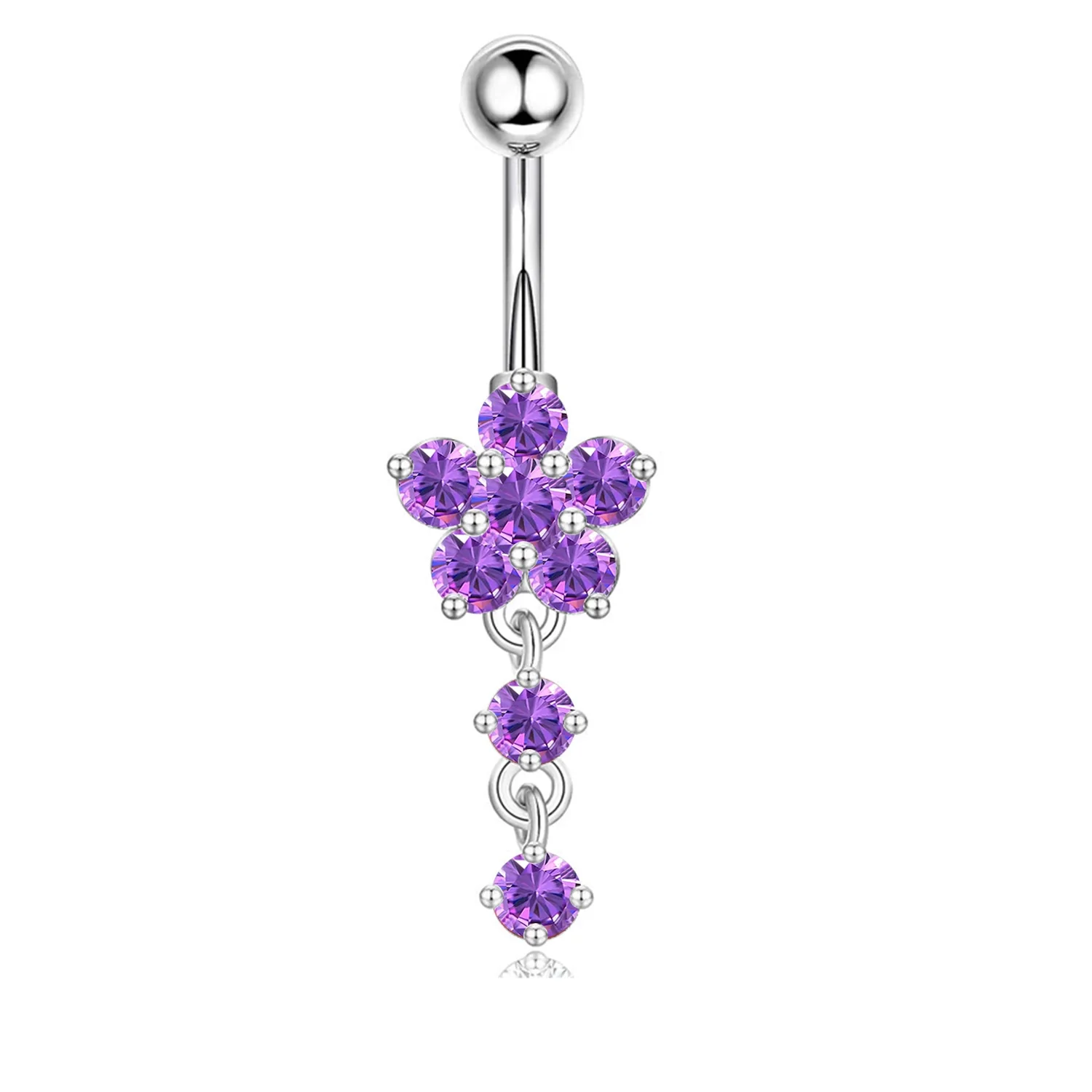 Wholesale Stainless Steel Flowershaped Belly Button Ring With Electroplating And Multicolor Zircon Jewelry - Image 6