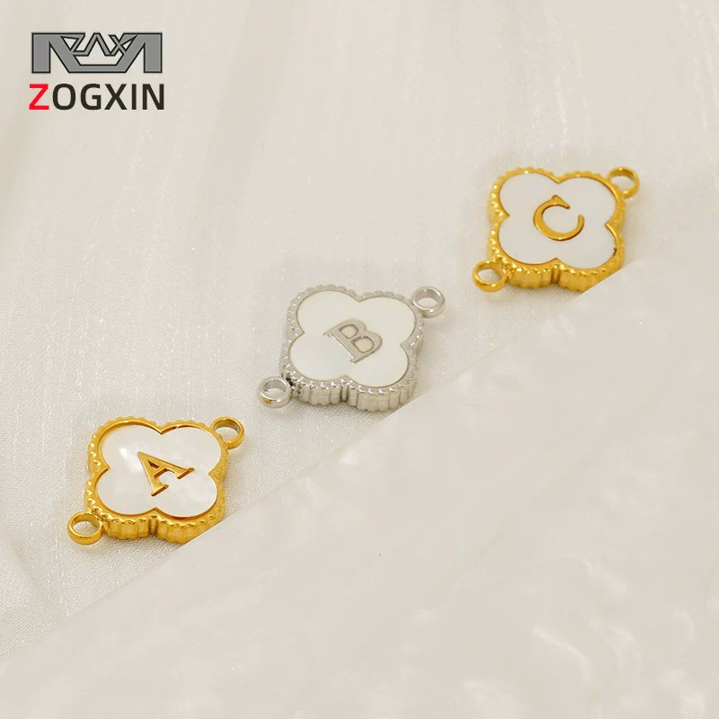 Wholesale 316L Stainless Steel Four Leaf Clover And English Letter Pendant Accessories With Electroplating For Bracelets