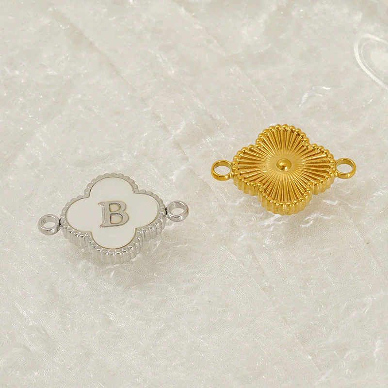 Wholesale 316L Stainless Steel Four Leaf Clover And English Letter Pendant Accessories With Electroplating For Bracelets - Image 2