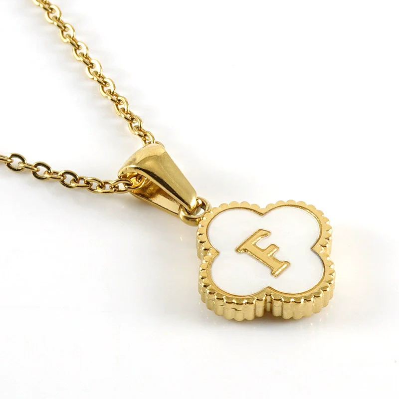 Wholesale 316L Stainless Steel Fourleaf Clover Pendant Necklace With Electroplating Treatment And Letter Pattern For Women - Image 10